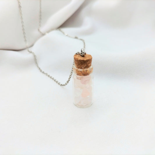 Collier mini bottle Quartz rose