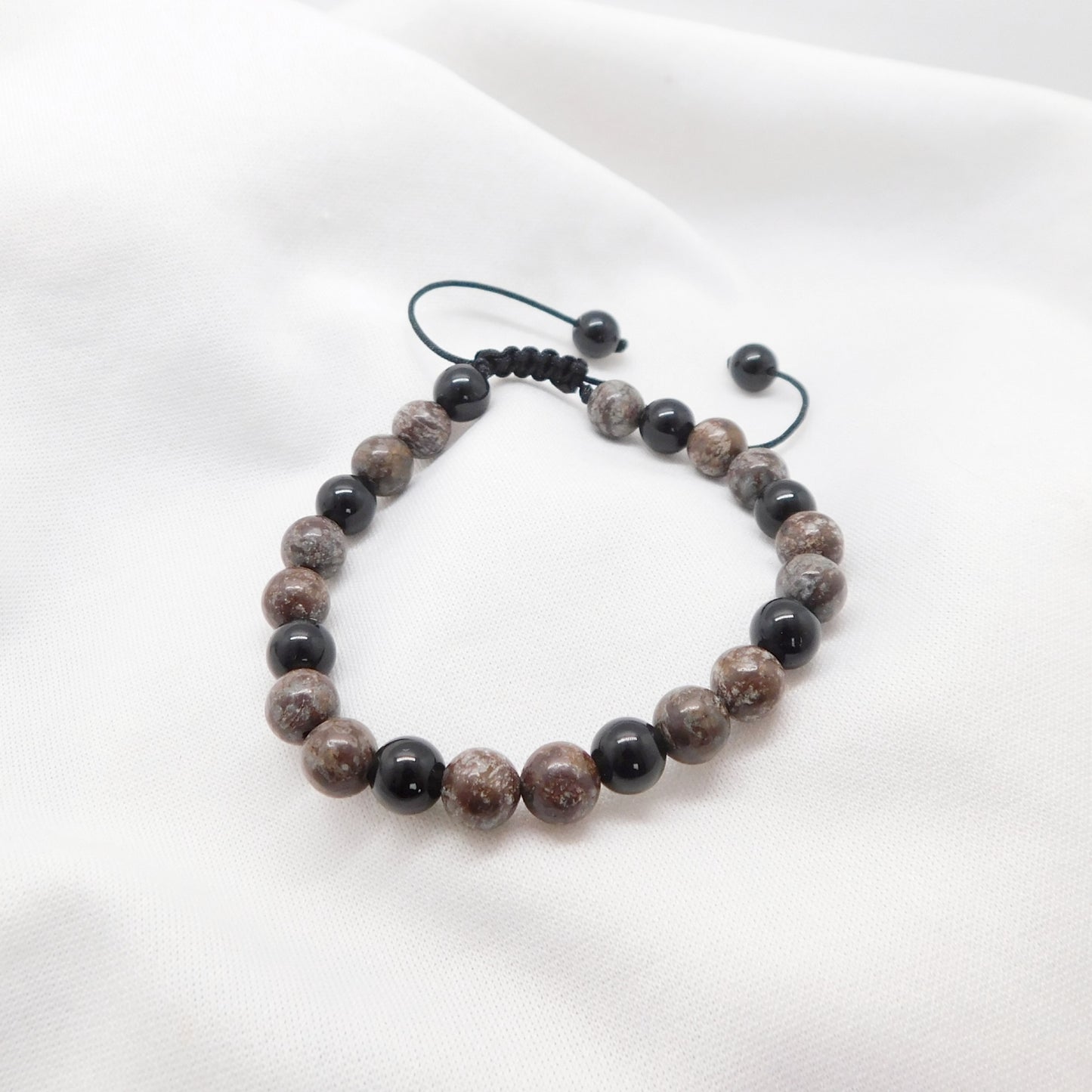 Bracelet ajustable Obsidienne neige et Obsidienne