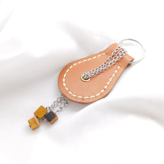 Porte clef cuir oeil de tigre