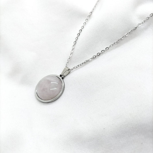 Collier cabochon Quartz rose