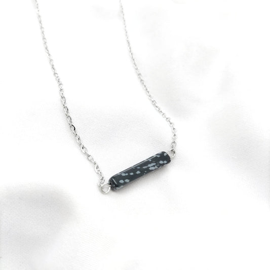 Collier Oblong obsidienne neige