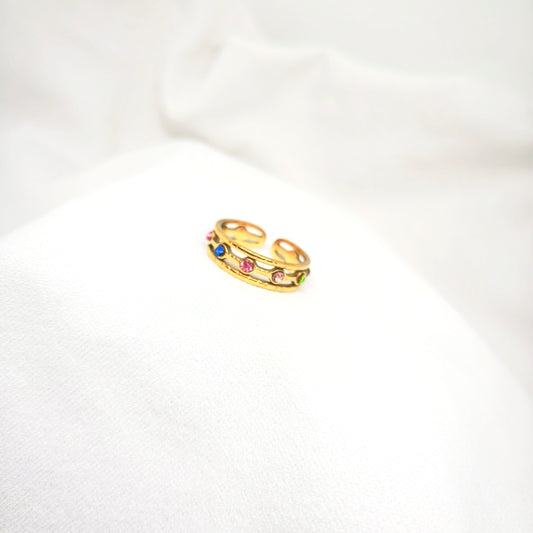 Bague ajustable acier inoxydable avec strass colorés