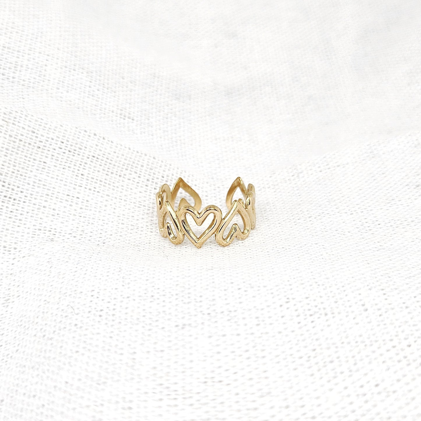 Bague ajustable coeur acier inoxydable doré