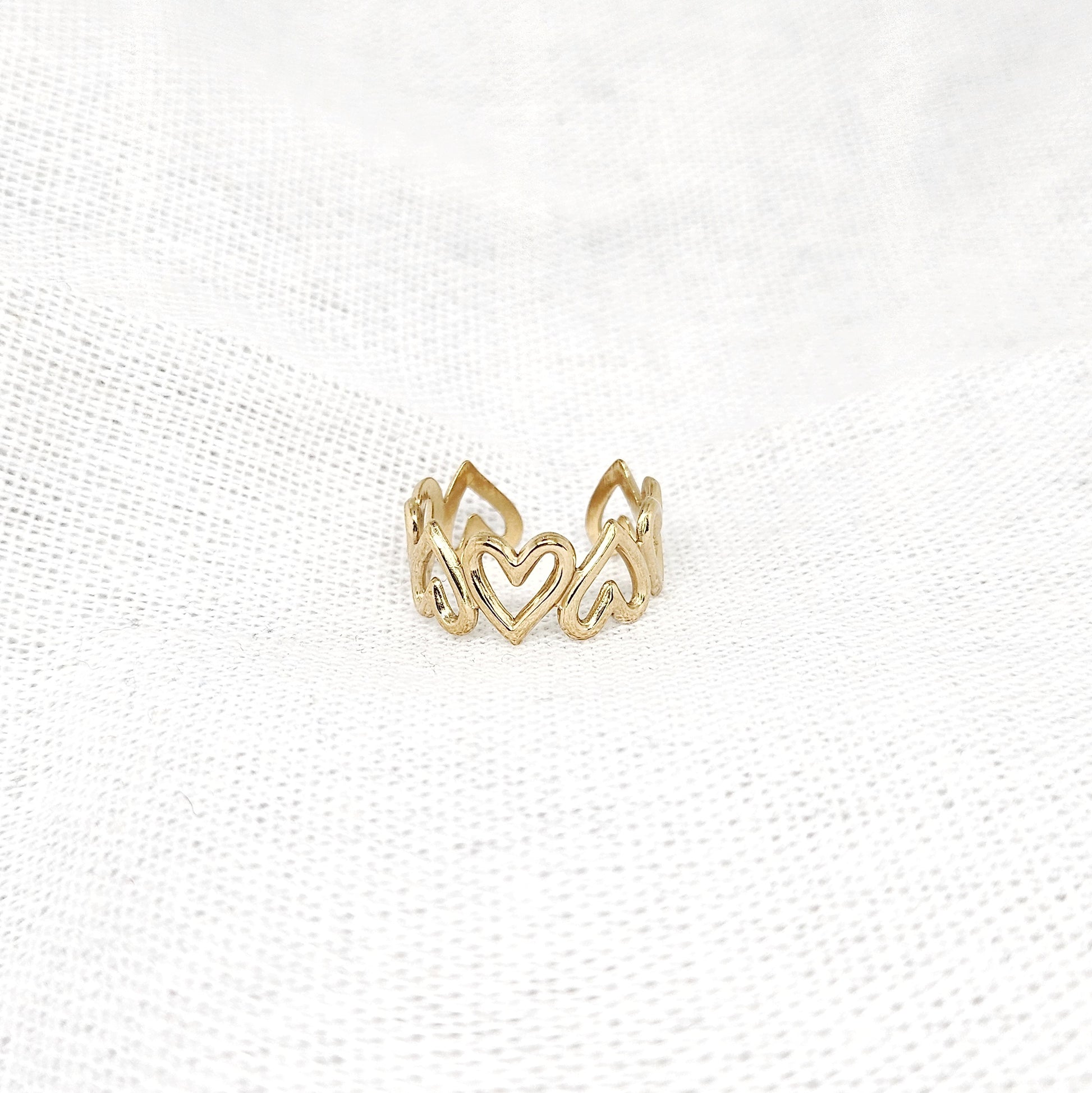 Bague ajustable coeur acier inoxydable doré