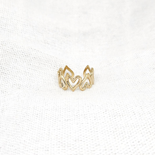 Bague ajustable coeur acier inoxydable doré