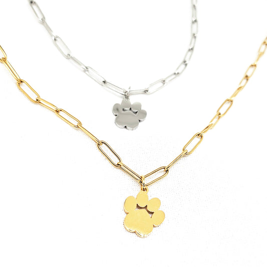collier en acier inoxydable empreinte d'animaux disponible en doré ou argenté