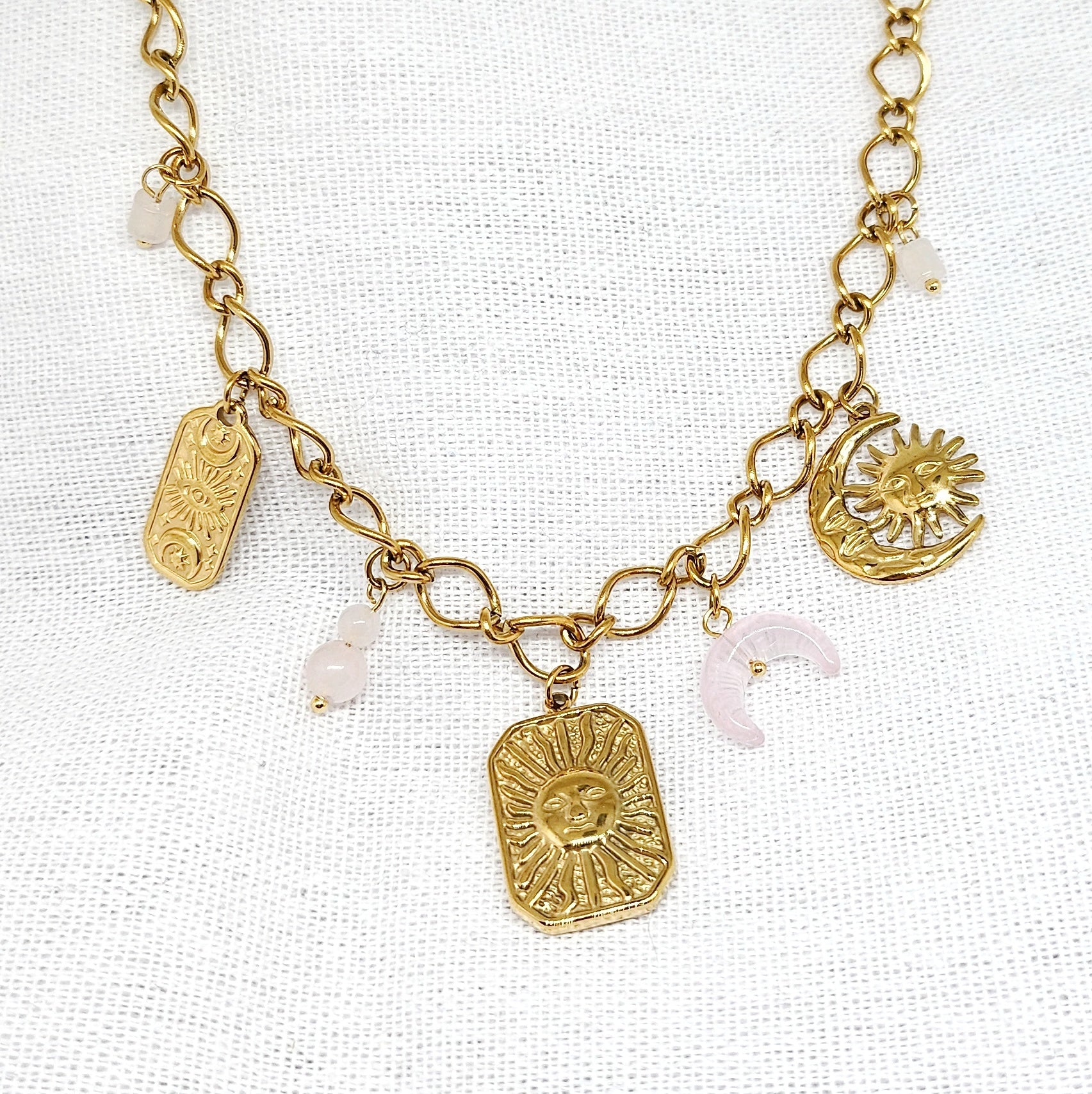 Collier en acier inoxydable et quartz rose