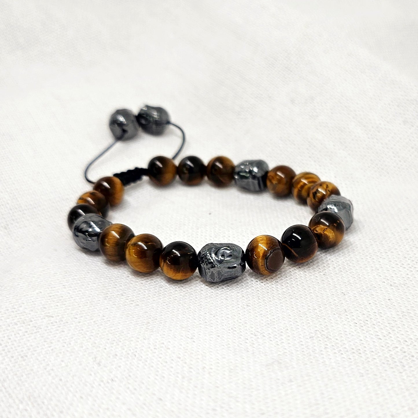 Bracelet ajustable Bouddha hématite et œil de tigre