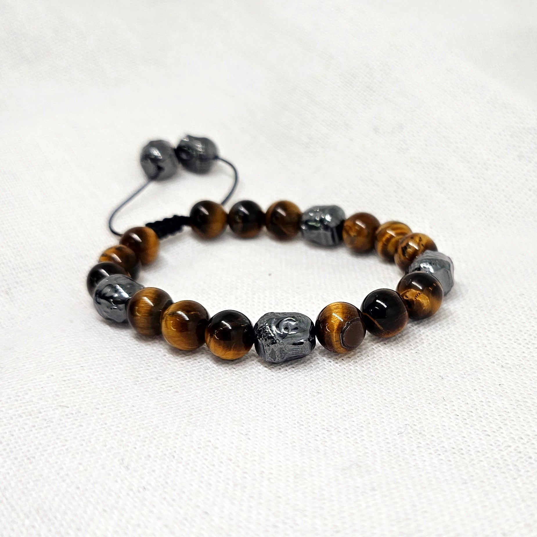 Bracelet ajustable Bouddha hématite et œil de tigre