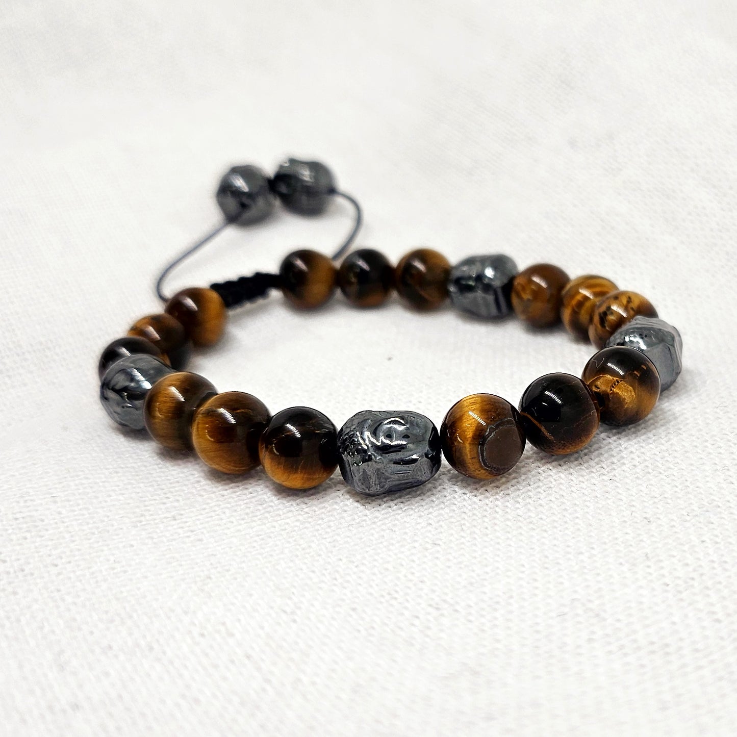 Bracelet ajustable Bouddha hématite et œil de tigre
